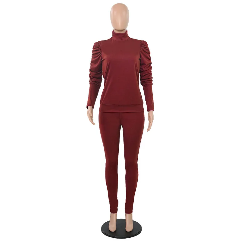 

Causal Solid 2 Piece Set Winter Clothes for Women Turtleneck Full Sleeve Harajuku Shirts + Straight Pants Plus Size Fall Outfits