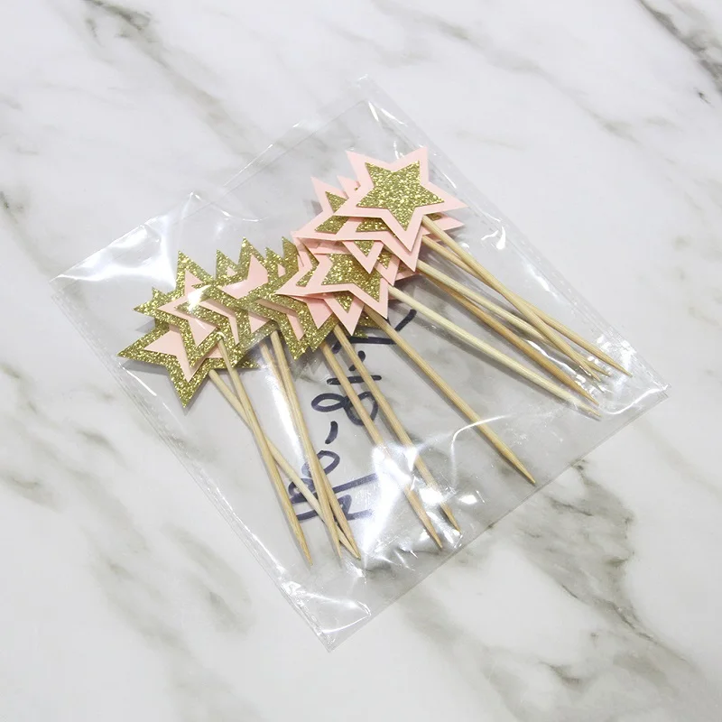 12 шт. розовые золотые блестящие топперы для кексов в форме звезды украшения