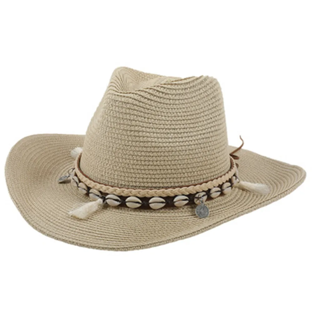 

2021new Fashion Straw Hat Female Summer Outing Sun Hat Leisure Holiday Style Shell Tassel Decoration Beach Sun Protection Tools