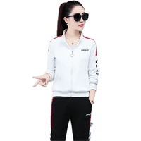 korean fashion clothing sporting suit female leisure large size 2 piece set embroidery knitted pullover autumn clothing 1481
