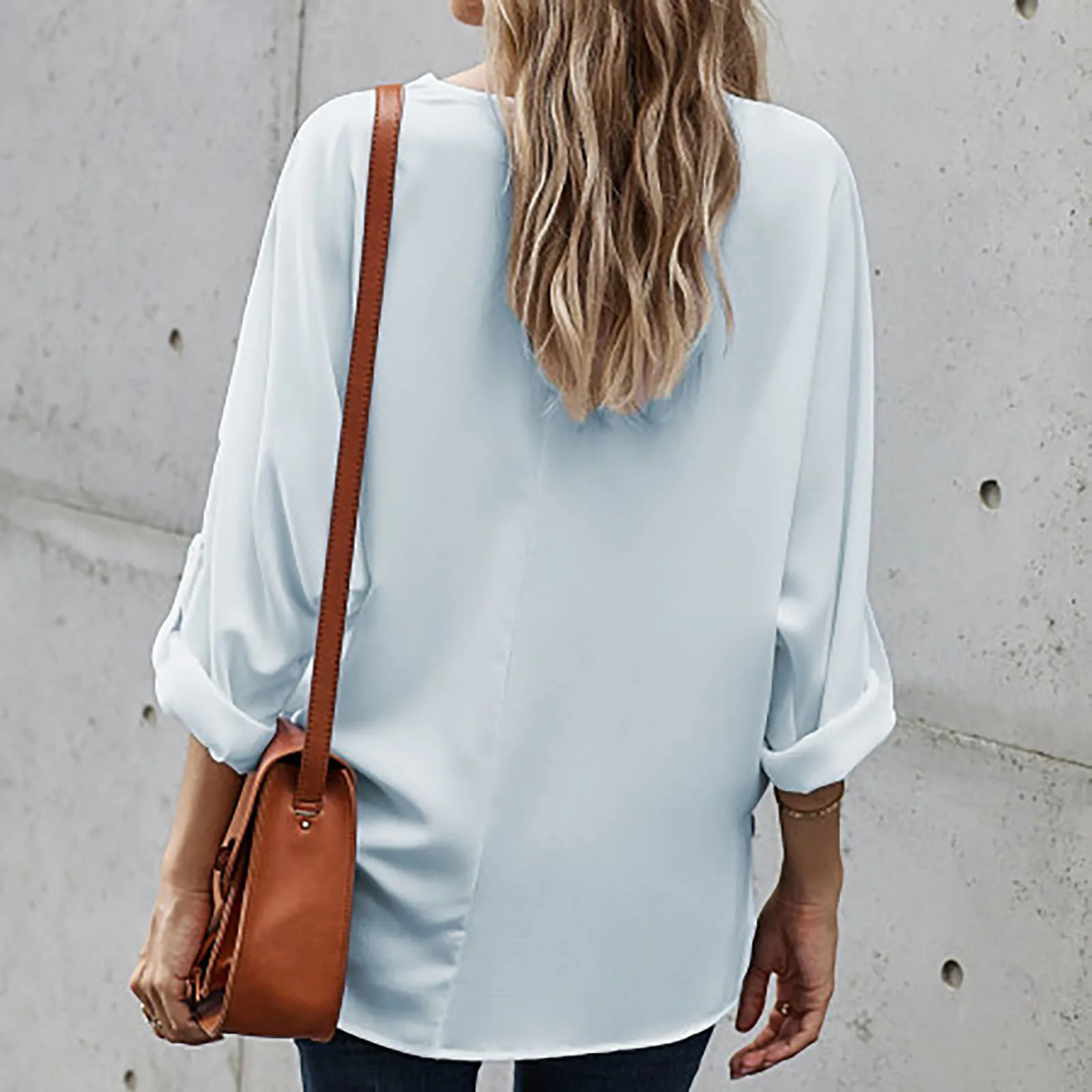 

Elegant Chiffon Blouse Women Fashion Long Sleeve Sleeve Buckle V-neck T-shirt Casual Loose Solid Color Shirt Top Blouse Summer