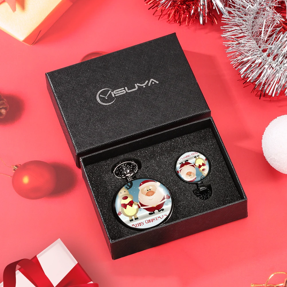 

Exquisite Quartz Pocket Watch Necklace Pendant Watch Clock Man Fob Chain Christmas Gift With Box for Friends