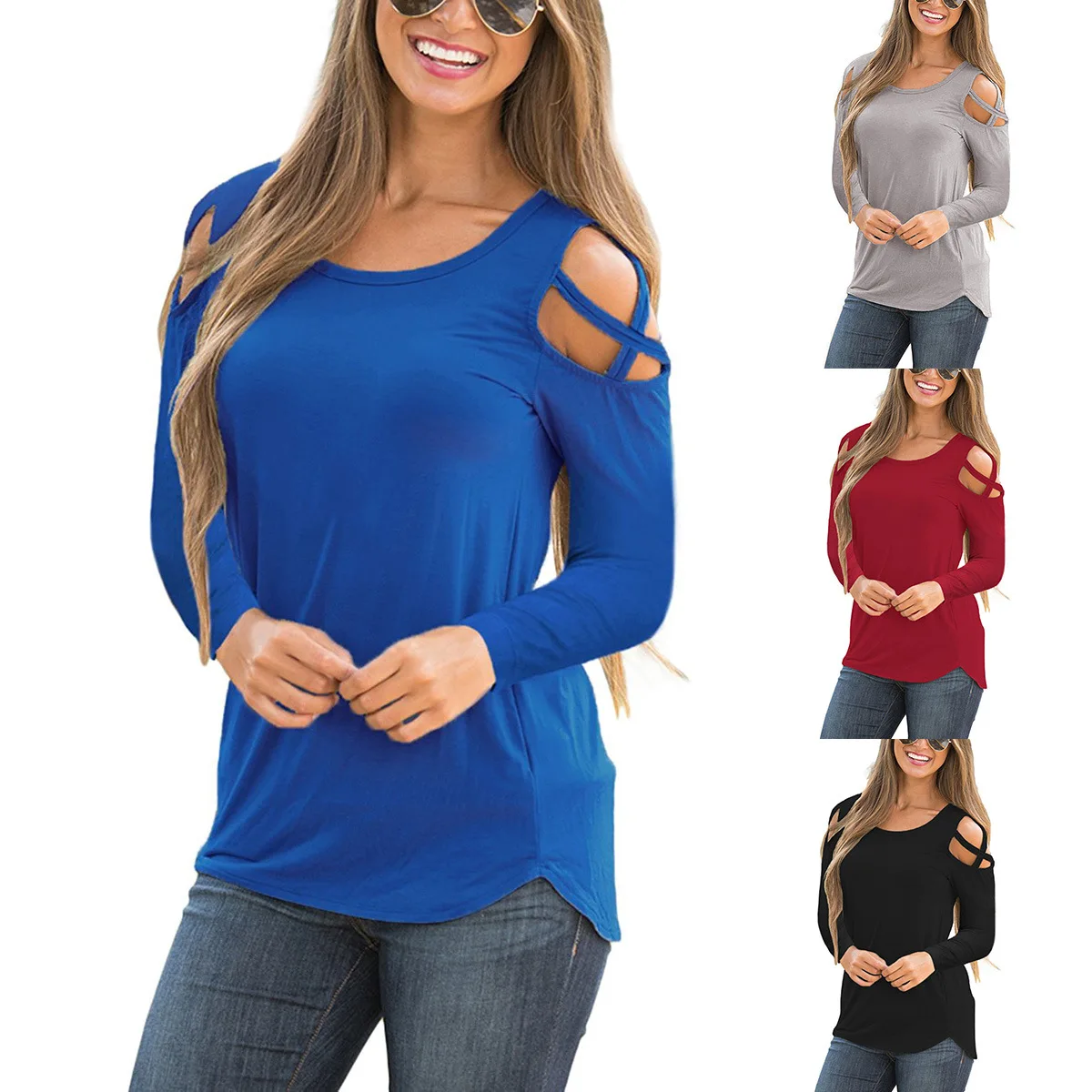 Новинка Женский однотонный топ футболка с длинными рукавами и