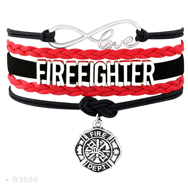 Бесконечность любовь пожарные жены мама красный черный пожарный браслеты для