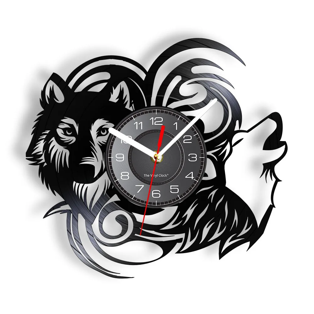 

Forest Wolf Animal Vinyl LP Record Wall Clock Retro Coyote Mammal Wildness Home Decor Howling Wolves Shadow Art Silent Watch