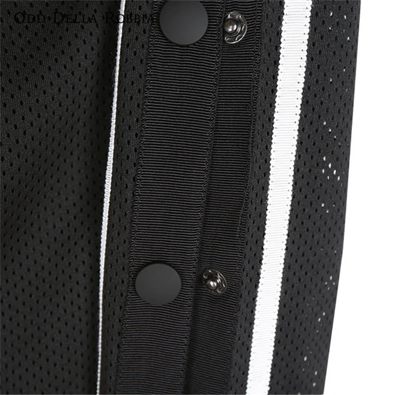 

OddDellaRobbia Women Summer Sports White Striped Buttons Buckle Mesh Hollow Slit Modal Hip Skirt