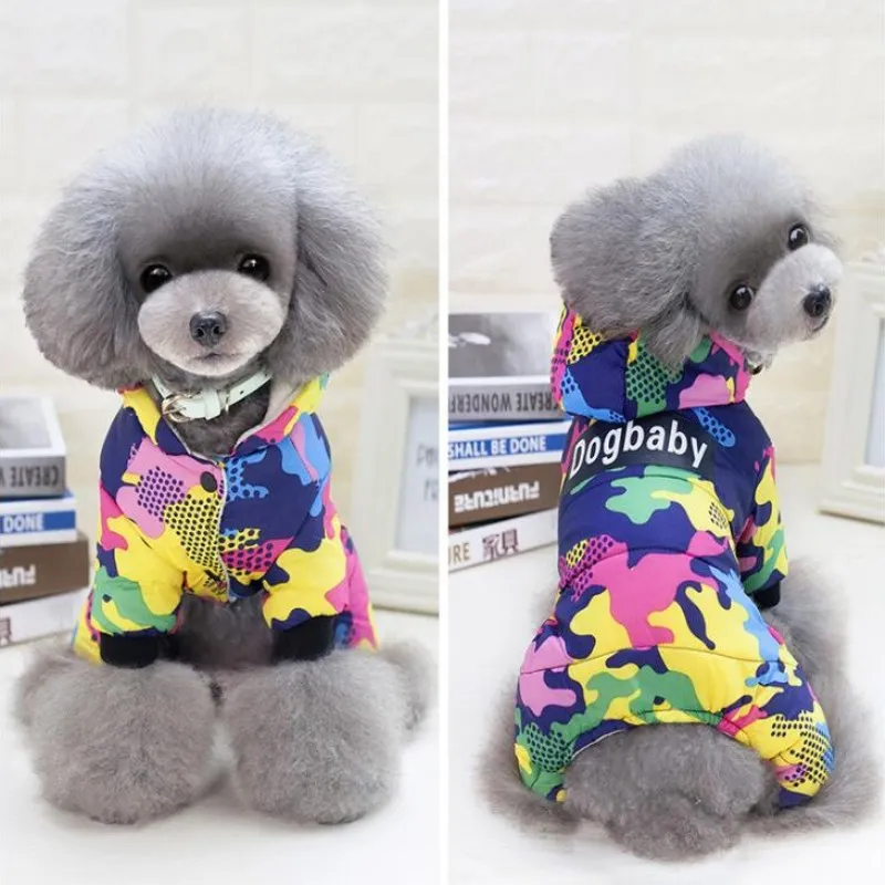 Зимняя одежда для собак теплая плюшевая куртка домашних питомцев с капюшоном на