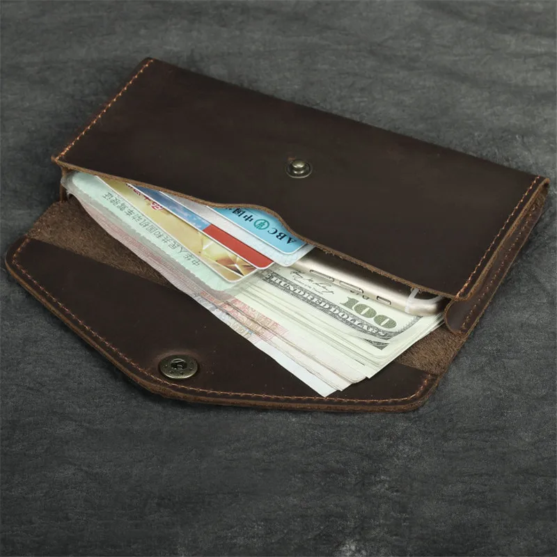 Nesitu Высококачественный винтажный длинный коричневый мужской кошелек из