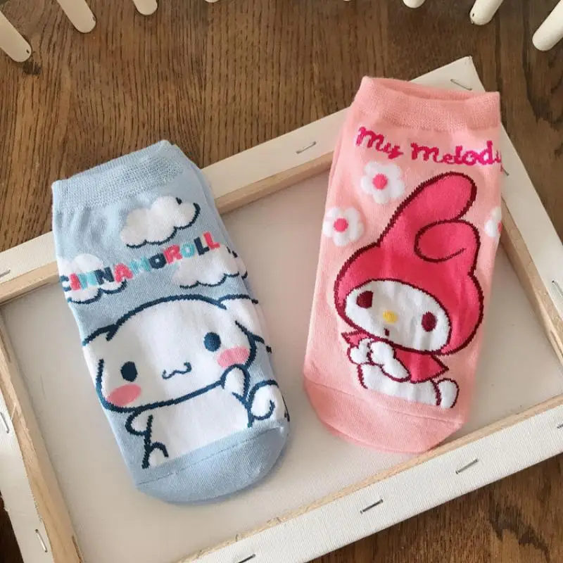 Sanrioed LittleTwinStars KEROPPI Cinnamoroll Mymelody Мультяшные хлопковые носки с мелким ртом женские |