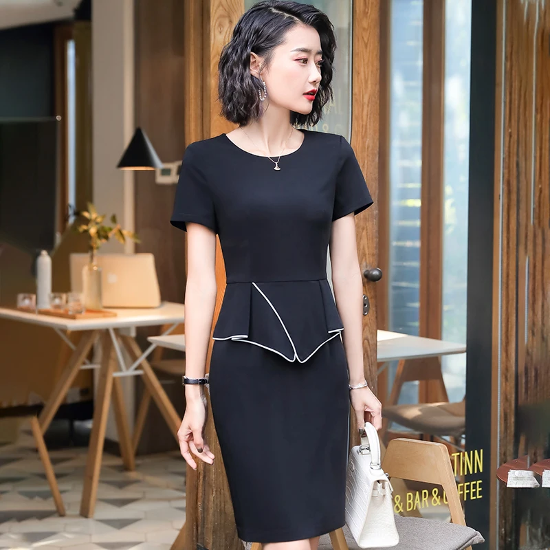 

Модное повседневное женское летнее платье для женщин, черные вечерние платья для офиса, одежда с коротким рукавом