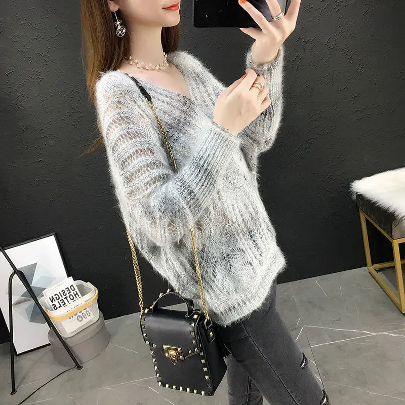 Sweater Female 2019 Autumn Winter Cashmere Knitted V Neck Sexy Hollow Out Women And Pullover Jumper Pull Femme | Женская одежда