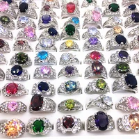 20pcslot women rings luxuriou silver color zircon rhinestone shining fashion jewelry ring wedding engagement bands wholesale