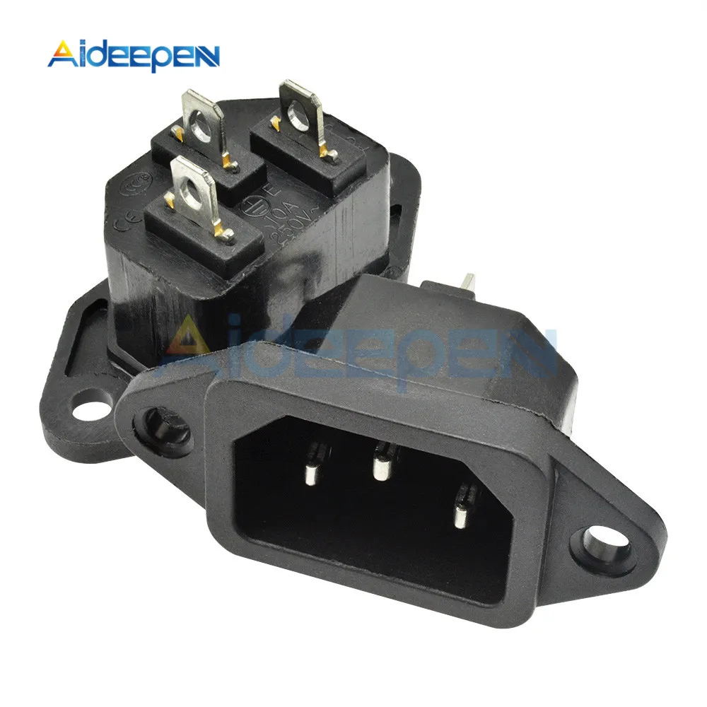 5 шт. AC-04 IEC320 C14 AC Разъем питания 250 В 10A 3-pin с ушками для электромобиля компьютера Розетка винт фиксированный медный сердечник