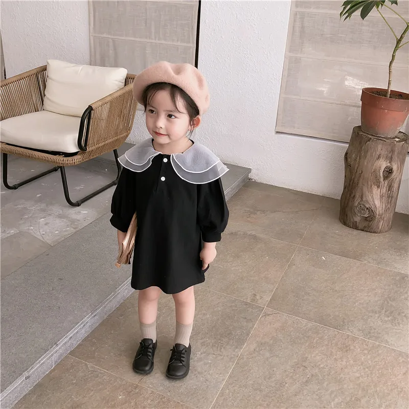 Осень 2019 Новое поступление однотонное хлопковое платье принцессы в Корейском