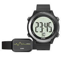 men running digital watch heart rate monitor chest strap waterproof with chronograph calorie counter large display for men black