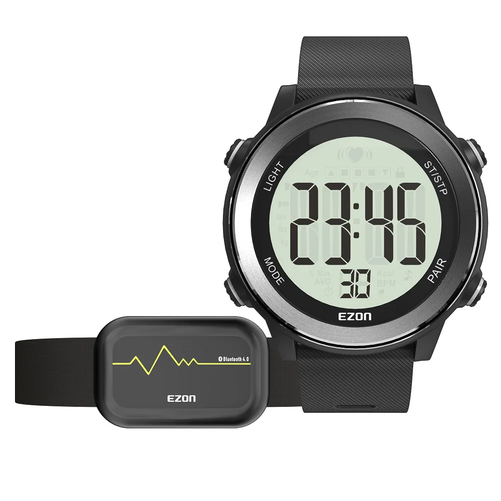 Фото Цифровые часы с Bluetooth пульсометром и нагрудным ремешком мужские спортивные