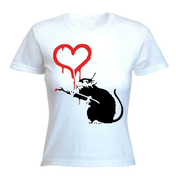 

BANKSY LOVE RAT WOMENS T-SHIRT - Choice Of Colours - Sizes S to XL
