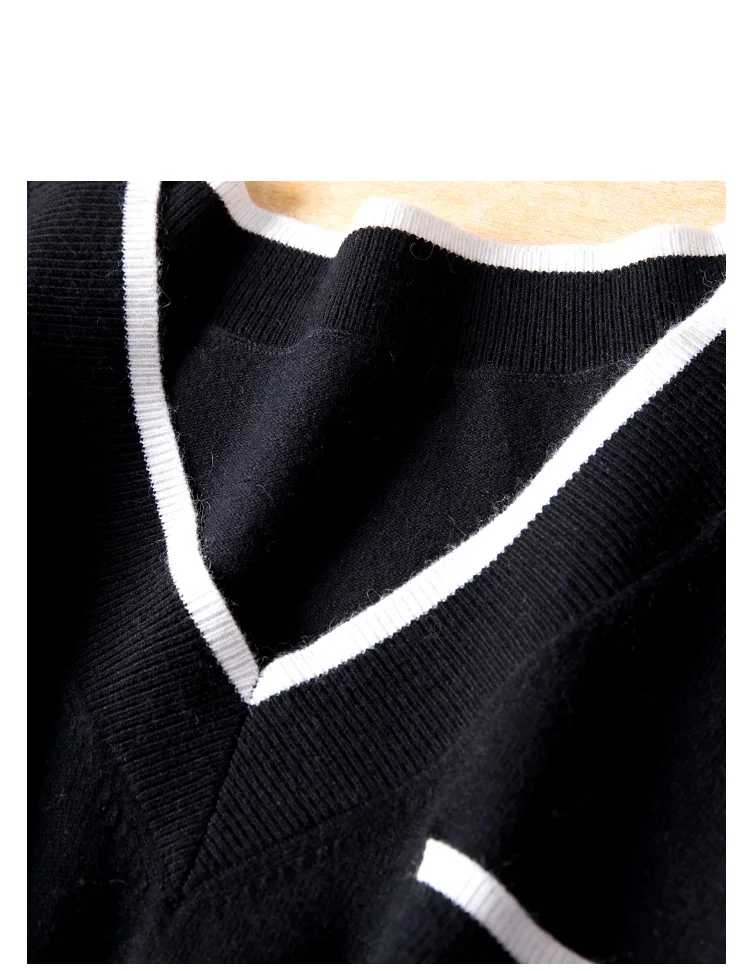 Time-limited Full Wool New Cashmere Suit Fashion Color Matching V-neck Sweater And Feet Pants Warm Two Piece Set Apricot