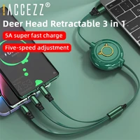 accezz super charge 5a usb cable for iphone 13 pro huawei retractable 3 in 1 fast charging 8 pin micro type c charger cord wire