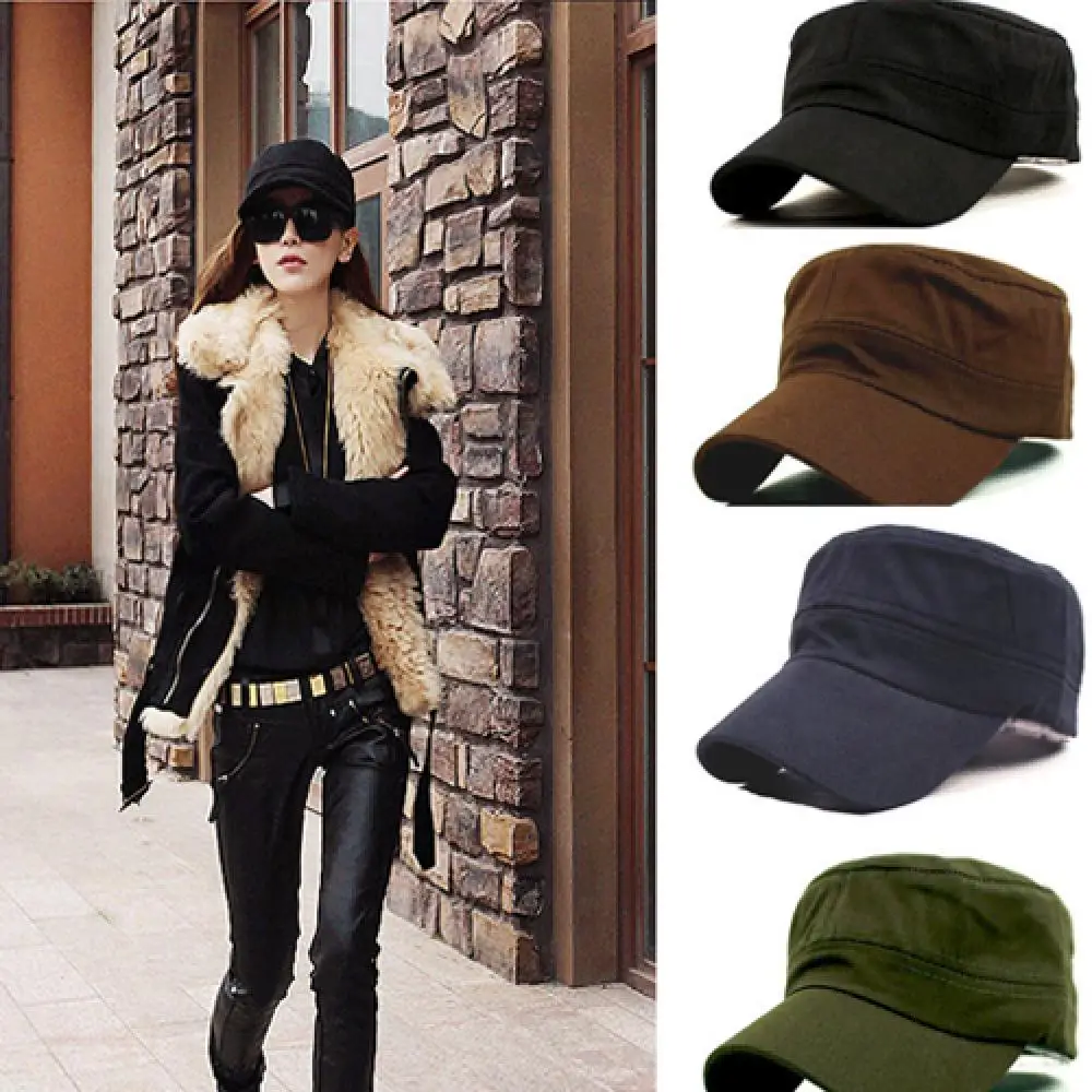 

Classic Women Men Adjustable Plain Vintage Army Military Cadet Style Cap Hat Military Hats Classic vintage cap 2021 New