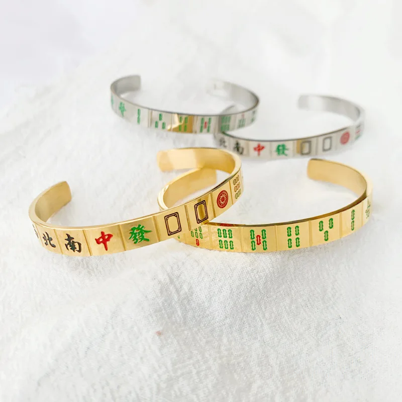 

Open Bracelet Women's Mahjong Bracelet TitaniumSteel Bracelet Thirteen Unit Bracelet Men's Gold Bracelet Charm Bracelet Jewelry
