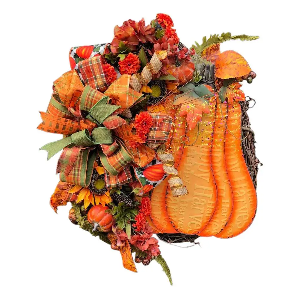 

Autumn Wreath Artificial Pumpkin Garland Pendant Halloween Decoration Home Front Door Pumpkin Maple Harvest Holiday Decoration
