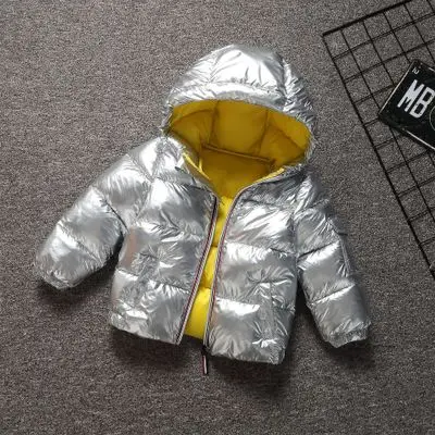 silver Пальто для маленьких мальчиков и девочек зимняя куртка детское пуховое хлопковое пальто водонепроницаемый Зимний комбинезон, розовая, Золотая, серебряная Куртка парка с капюшоном пуховые пальто - Цвет: silver