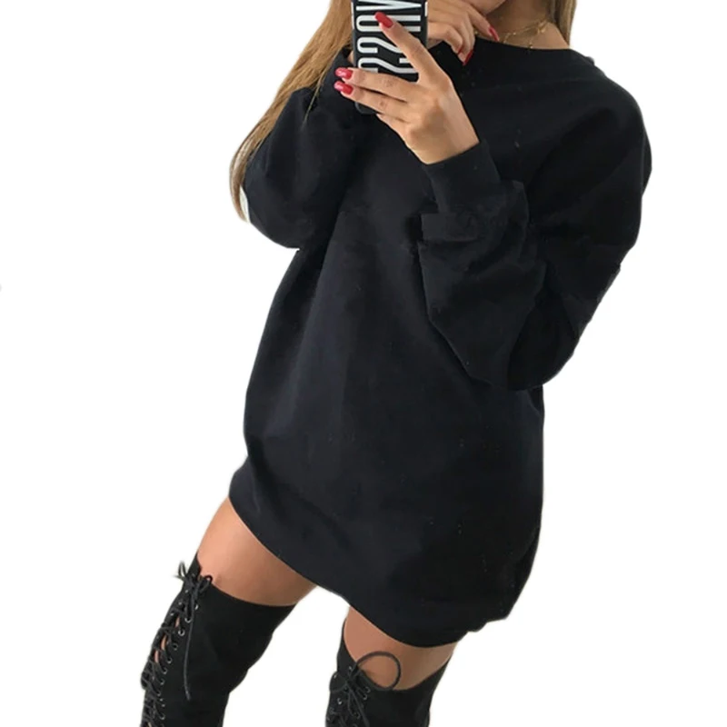 

Women Sweatshirt Hoodies Long Casual O-Neck Loose Oversized Dress Autumn Long Sleeve Sweatshirts Tops Femme Vestidos
