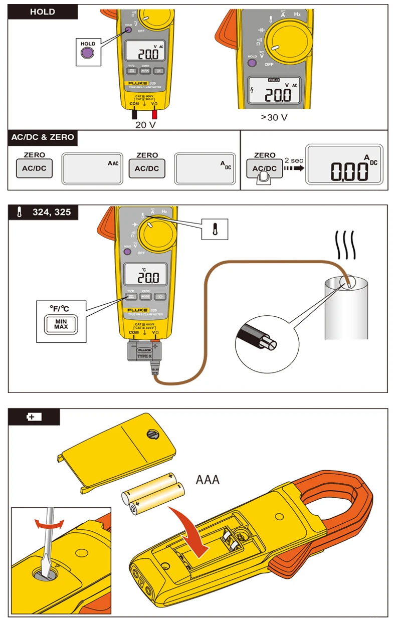 Fluke 323/324/325 цифровой истинного среднеквадратичного значения переменного тока постоянного тока высокой точности клещи F323 F324 F325