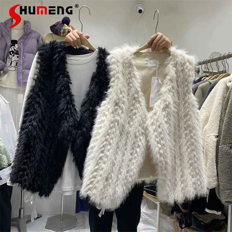

Elegant Solid Color Vest Coat 2021 Winter New Temperament Korean Style Fashion Slimming Loose Women's Mink Fur Sleeveless Vest