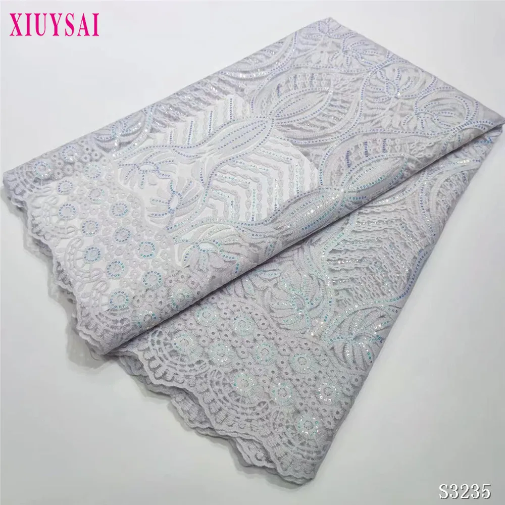 

Pure white Nigerian Sequins Lace Fabric Embroidery African mesh Lace Fabric French Tulle Lace For Dress Wedding Party material