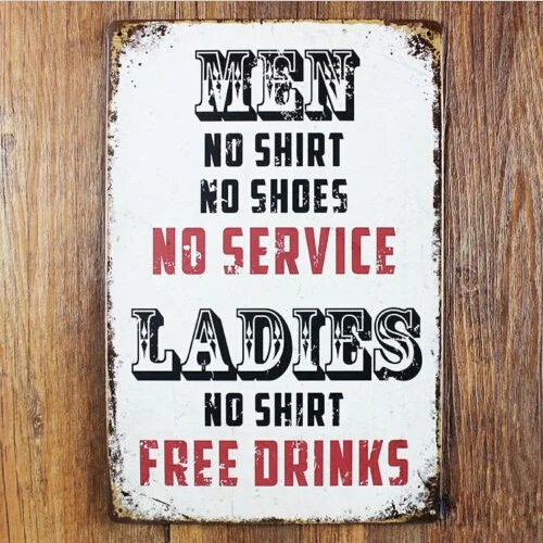 Женский металлический постер без рубашки бесплатный напиток жестяной знак