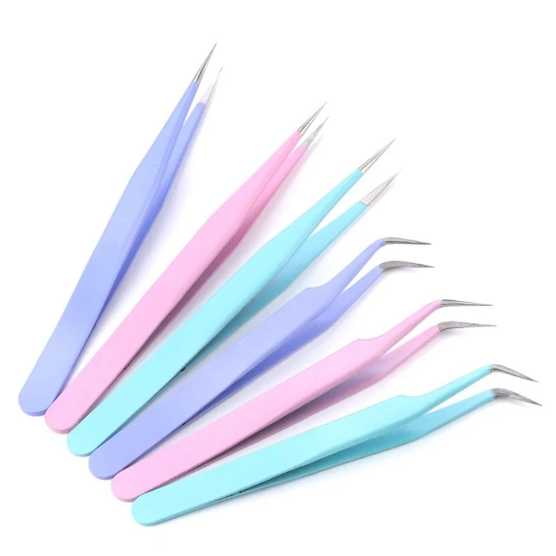 

1pc Metal Tweezers for Eyelash Extensions Straight Curved Tip Tweezers Nippers False Lash Application Tools