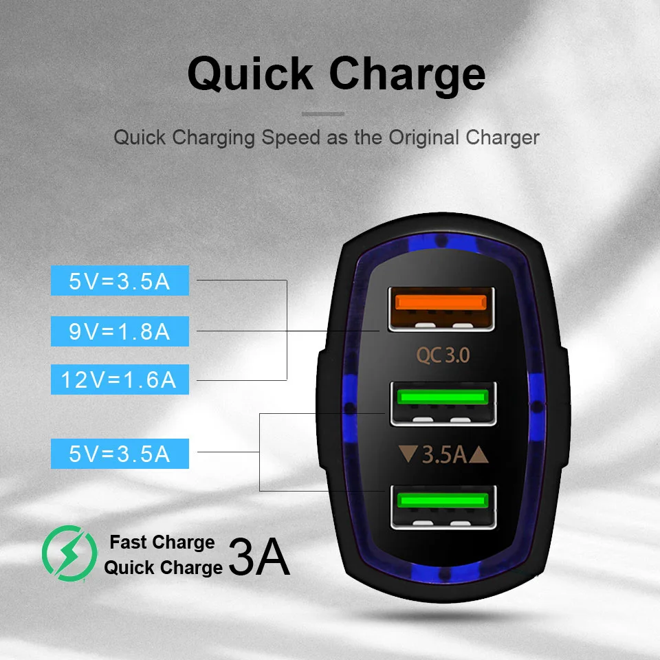 QC 3 0 USB Автомобильное зарядное устройство Quick Charge 3-портовое быстрое для