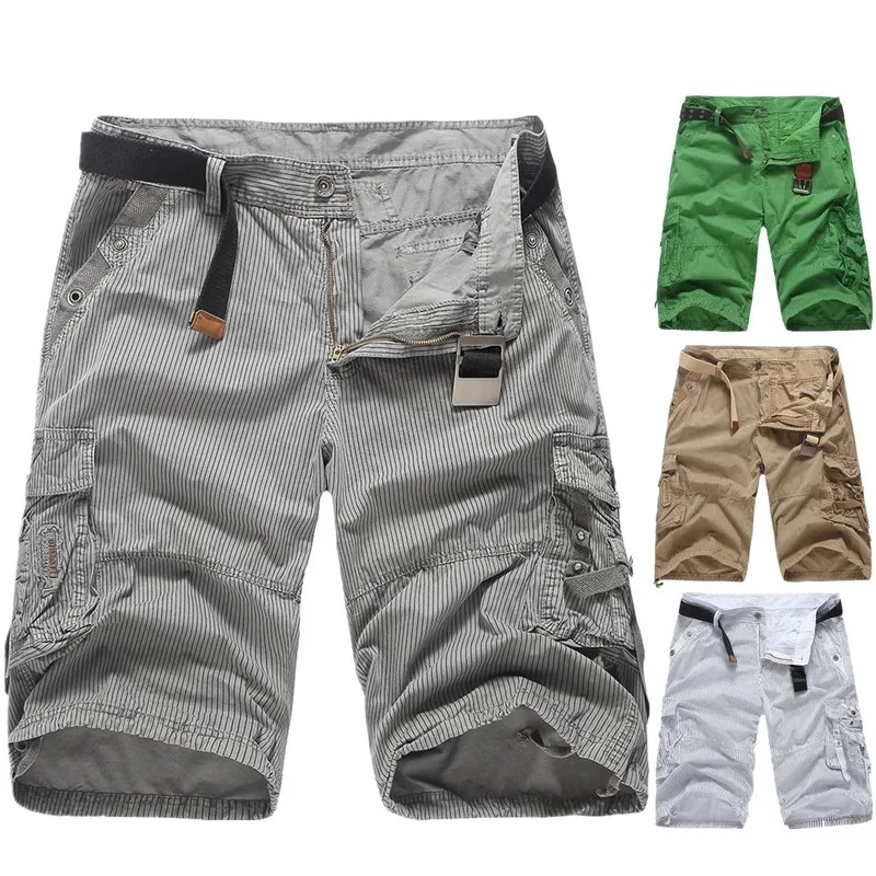 

Tooling Shorts Men's Vertical Stripes European American Style Shorts Men's Summer Fashion Casual Cotton Knee Length Shorts