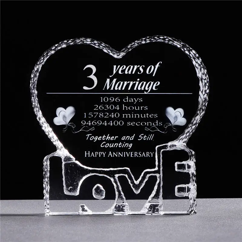 3 years 1-я годовщина для свадьбы памятные подарки для влюбленных хрустальные формы сердца символизируют ваш брак Свадьба юбилей сувениры - Цвет: 3 years