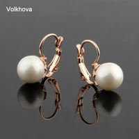 new fashion trendy rose gold color 10mm pearl earrings for women office style white simulated pearl earrings jewelry