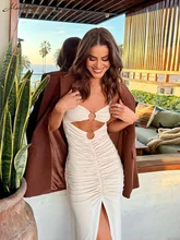 Macheda oco fora strapless vestido cintura apertado estiramento magro bifurcado vestido noite de natal vestido de festa confortável e macio (4)