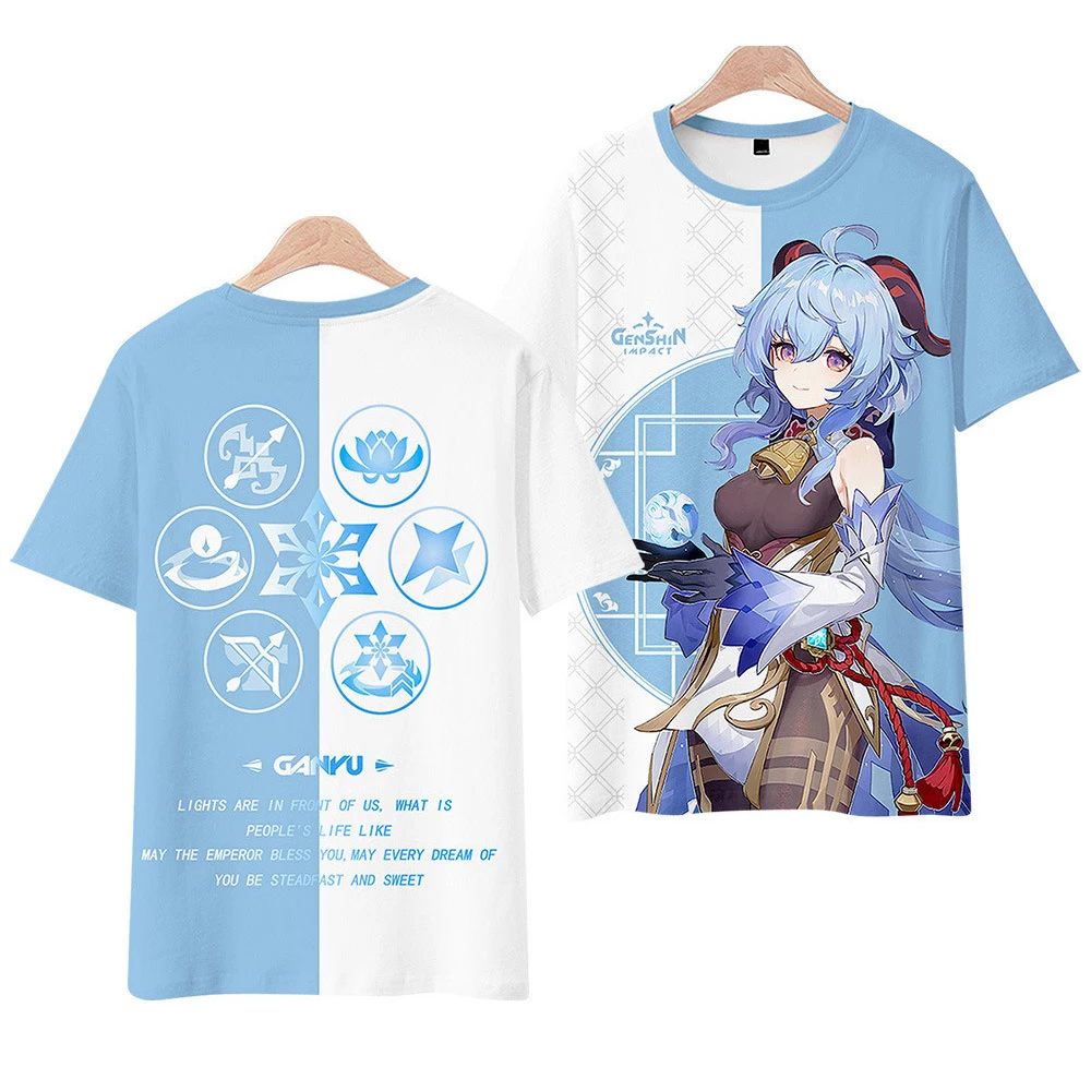 Новинка женские футболки для девочек футболка с 3D принтом аниме Genshin Impact в стиле
