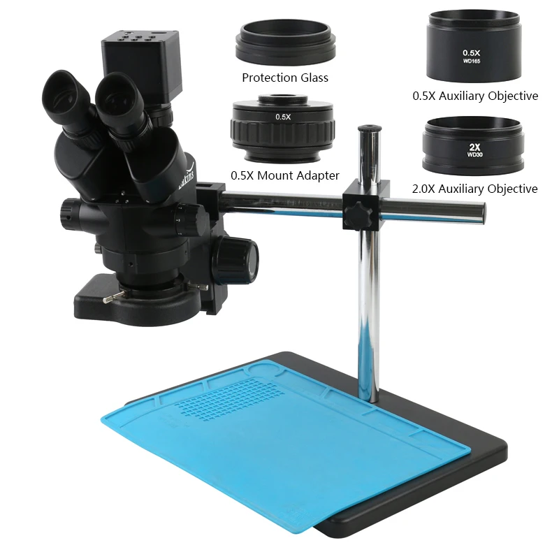 

Simul Focal Continuous Zoom 3.5X-90X Trinocular Stereo Microscope 1080P 4K UHD 8MP HDMI Video Camera 144 LED Ring Light