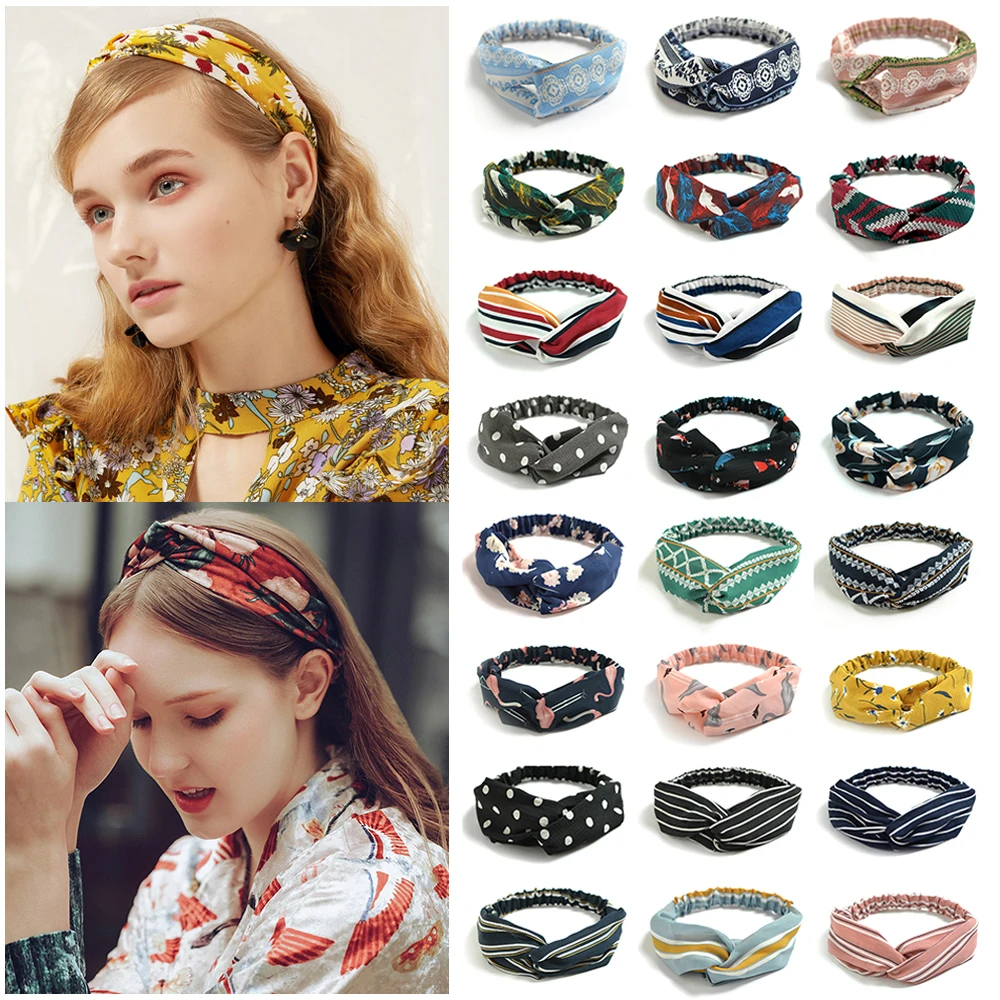 Women Headband Fashion Hair Bands Bohemian Cross Elastic Hair Band For Ladies Black Purple Head band Girl Hair dress Accessories