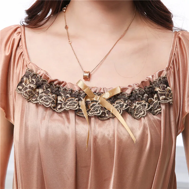 Big Size 5XL Sexy Women Nightgown Long Night Dress Artificial Silk Stain Deep-V Sleepwear Female Dressing Gown Nightie Nightwear