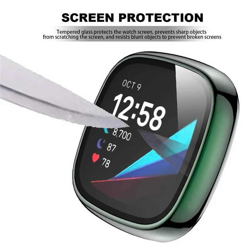 Закаленное стекло с полным покрытием 360 для Fitbit versa3/ fitbit sense рамка ПК закаленное