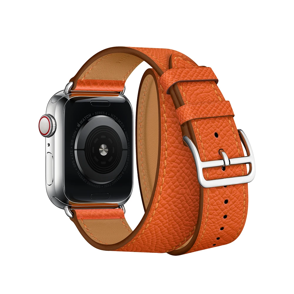 Для Apple Watch Series 5 4 3 2 1 44/40/42/38 мм подолом логотип на застежка из кожи Swift двойной один за туром ремешок для наручных часов iWatch