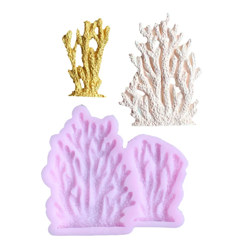 Небесно-голубой 1PCS Coral, seaweed, coral reef Mould Cake Side silicone cake fondant mold cake decorating tools soap mold - Цвет: Небесно-голубой
