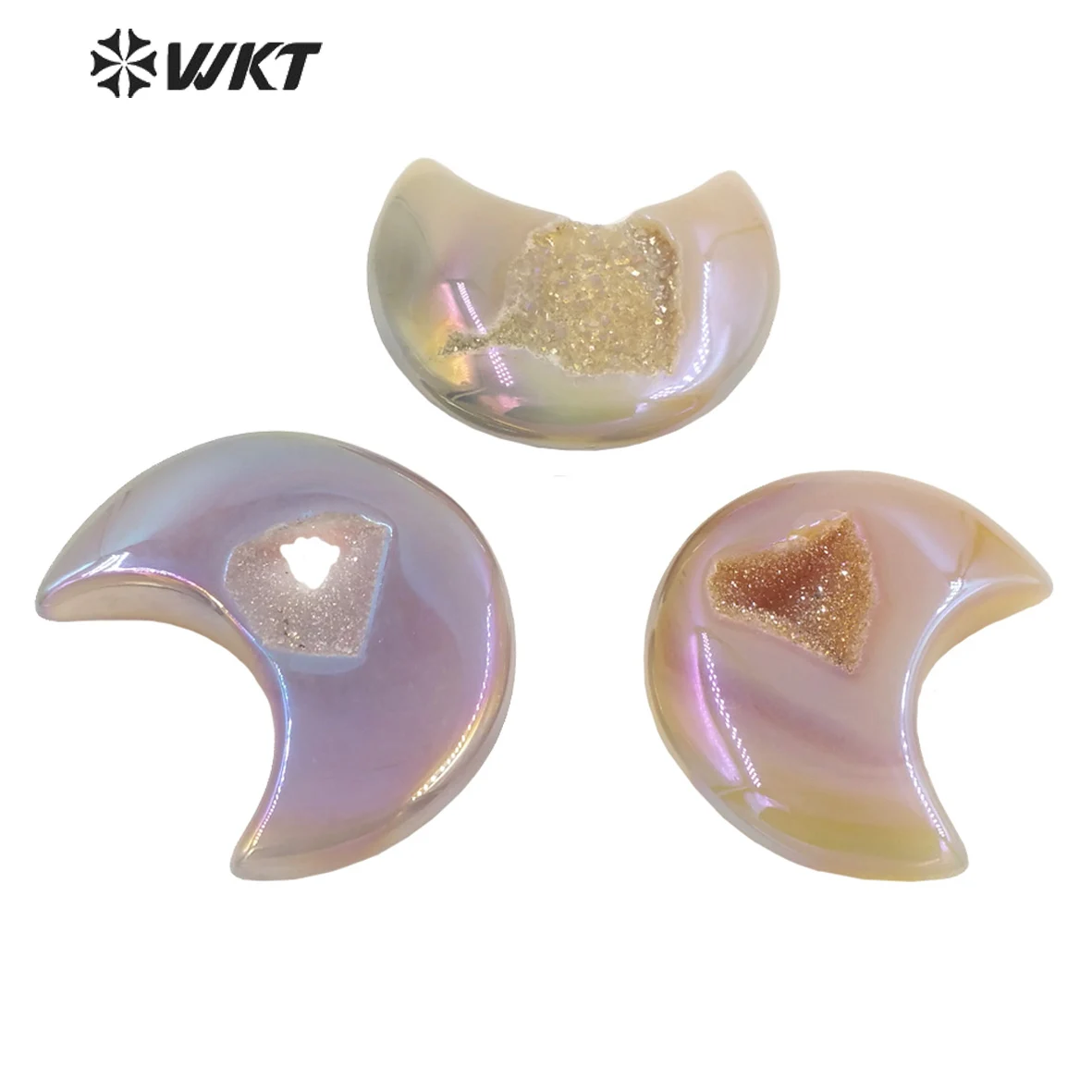 WT-G309 гладкие изысканные драгоценные камни с натуральной аурой и агатом в форме Луны, блестящие женские драгоценные камни, ювелирные изделия могут сделать подвеску оптом