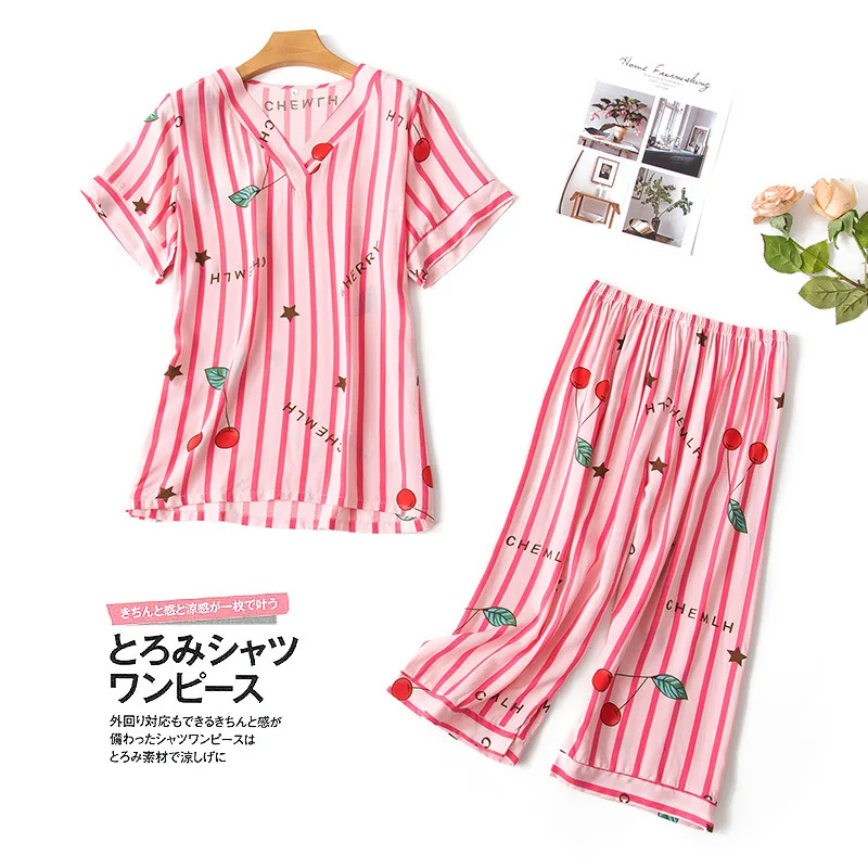 Пижамный комплект сезон весна-лето женские хлопковые пижамы костюм с круглым