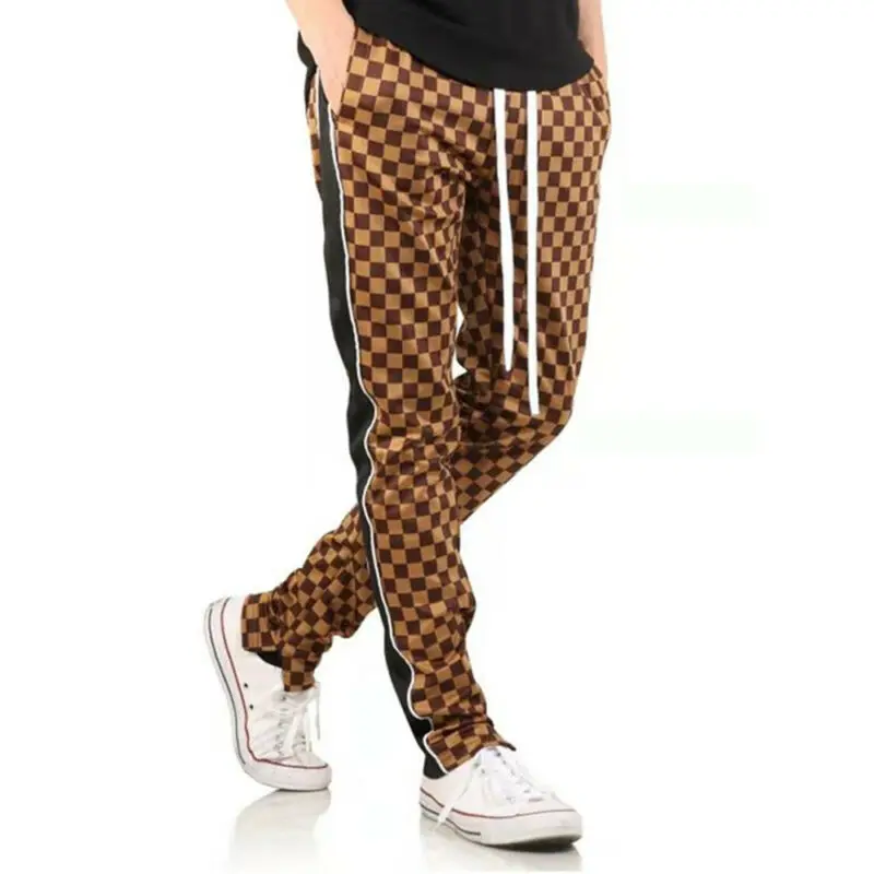 2019 новейшие мужские узкие спортивные штаны светильник клетчатые эластичные