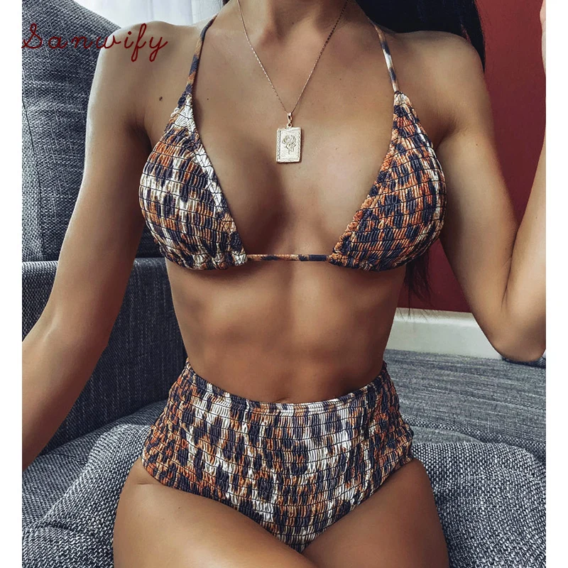 

High Waisted Bathing Suits 2 Piece Sexy Leopard Swimsuit Bandage Bikini Push Up Swimwear Swimming Suit For Women 2020
