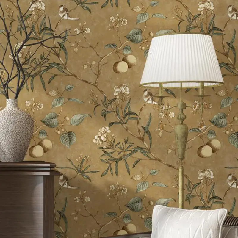 Нетканые обои в американском стиле деревенские пасторальные с зелеными цветами